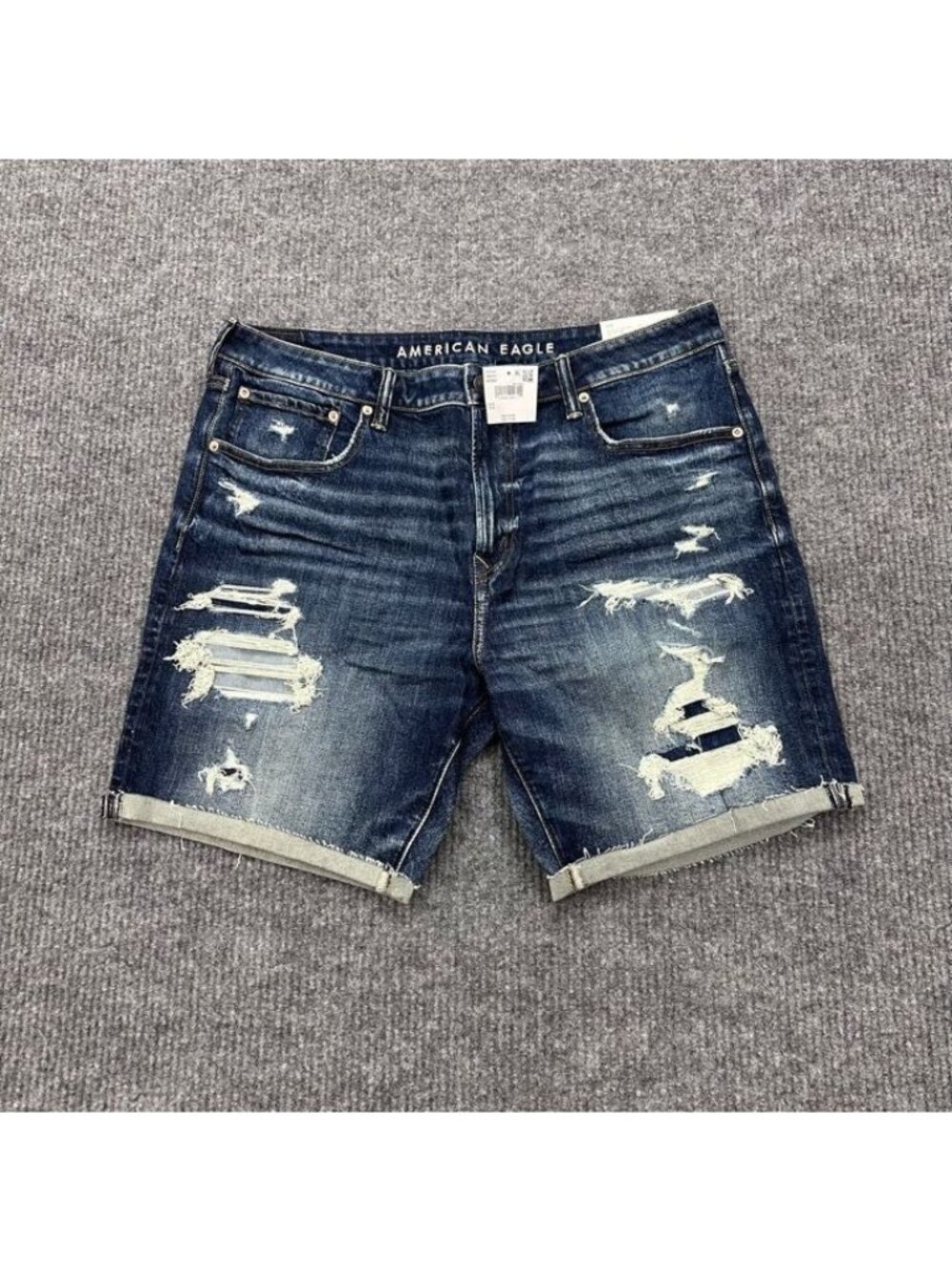 American Eagle Dark Wash Denim Athletic Fit Jean Shorts Distressed Mens 38 NEW